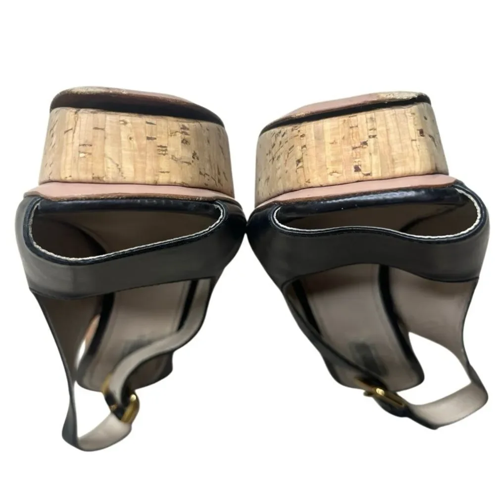 VINTAGE Unique Prada Black and Tan Platform Sling backs Size 38